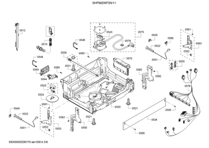 Base/Power Cord Diagram and Parts List for SHP865WF5N 11 Bosch Dishwasher