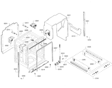 Cabinet Diagram and Parts List for SHE43R52UC 64 Bosch Dishwasher