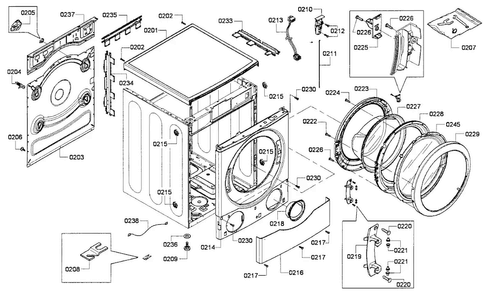 Cabinet Assy Diagram and Parts List for WFVC8440UC 19 Bosch Washer