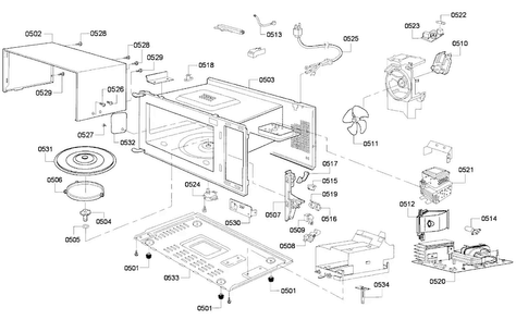 Cavity 1 Diagram and Parts List for HBL5720UC 06 Bosch Microwave