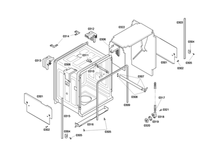 Cabinet Assy Diagram and Parts List for SHE46C06UC 33 Bosch Dishwasher