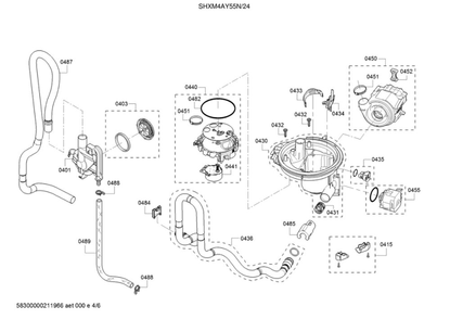 Water Inlet System/Pump/Sump Diagram and Parts List for SHXM4AY55N 24 Bosch Dishwasher