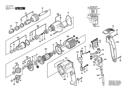 Section 1 Diagram and Parts List for 1422VSR 0601422545 Bosch Screwdriver