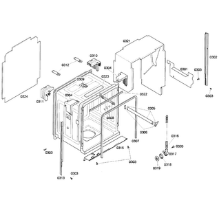 Cabinet Diagram and Parts List for SHE58C02UC 54 Bosch Dishwasher