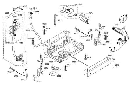 Base Assy Diagram and Parts List for SGE63E15UC 87 Bosch Dishwasher