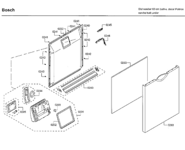 Door Diagram and Parts List for SHE3ARF2UC 22 Bosch Dishwasher