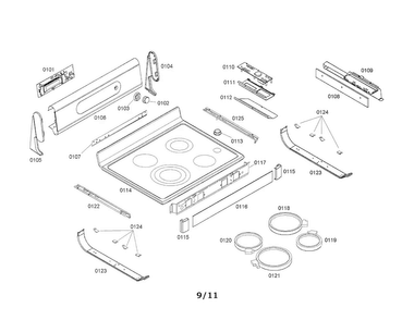Cooktop Diagram and Parts List for HES442U 02 Bosch Range