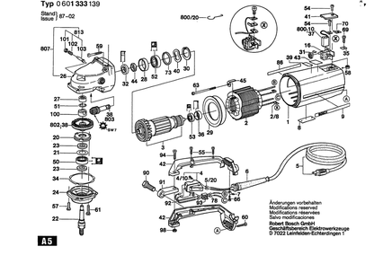 Section 1 Diagram and Parts List for 13331 0601333139 Bosch Angle Grinder
