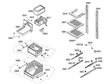 Drawers Assy Diagram and Parts List for B18ID80NRP 01 Bosch Freezer
