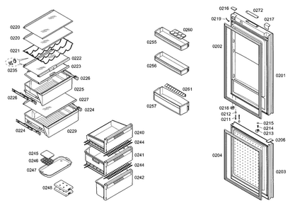 Door/drawer Diagram and Parts List for B10CB80NVW 01 Bosch Refrigerator