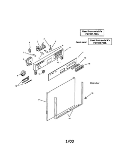 Fascia Panel And Outer Door Diagram and Parts List for SMU7056UC-09 FD7307, 7504-7506 Bosch Dishwasher