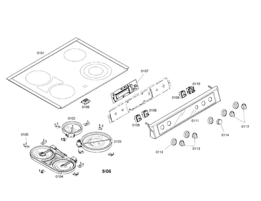 Cooktop Diagram and Parts List for HEI7052U 01 Bosch Range