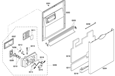 Door Assy Diagram and Parts List for SHE33P06UC 59 Bosch Dishwasher