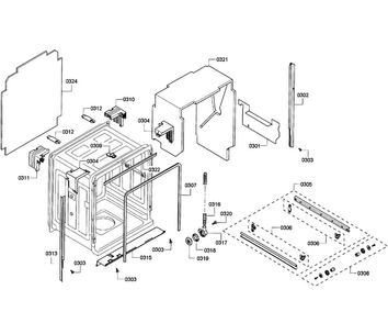 Cabinet Diagram and Parts List for SHE55M16UC 61 Bosch Dishwasher