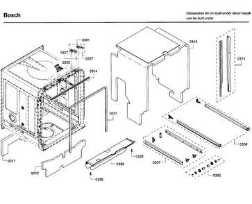 Frame Diagram and Parts List for SHE65T52UC 09 Bosch Dishwasher
