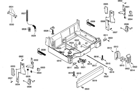 Base Assy Diagram and Parts List for SHE44C05UC 20 Bosch Dishwasher