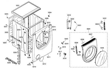 Cabinet Parts Diagram and Parts List for WTMC8520UC 05 Bosch Dryer