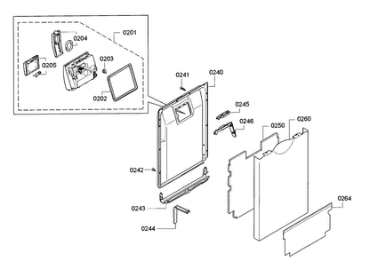 Door Diagram and Parts List for SPE5ES55UC 30 Bosch Dishwasher