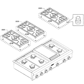 Grates Diagram and Parts List for PCG486GD 03 Thermador Cooktop