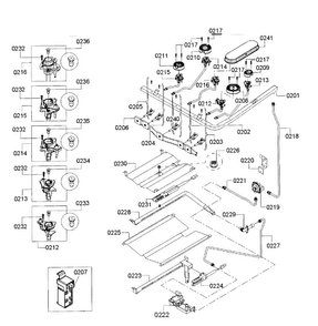 Burners Assy Diagram and Parts List for HGS5053UC 07 Bosch Range