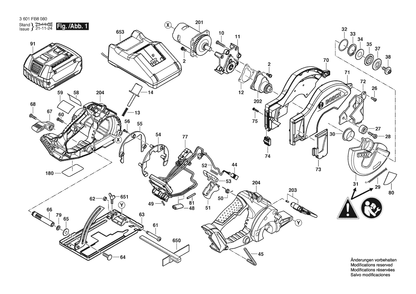 Figure 1 Diagram and Parts List for 3601FB8010 GKM 18V-20 Bosch Circular Saw