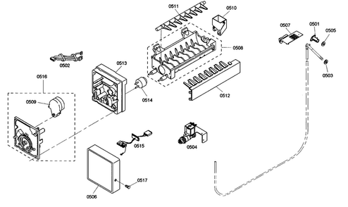 Ice Maker Diagram and Parts List for KBUIT4865E01  Thermador Refrigerator
