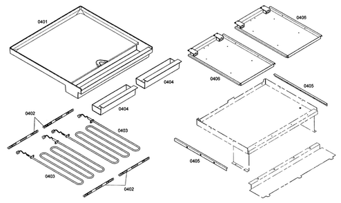 Griddle Plate Diagram and Parts List for PCD484EE01  Thermador Cooktop