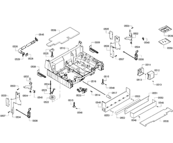 Base Assy Diagram and Parts List for SHE55M16UC 64 Bosch Dishwasher