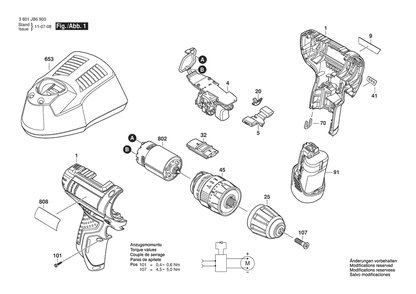 Section 1 Diagram and Parts List for 3601JB6910  Bosch Hammer Drill