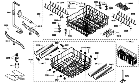 Baskets Assy Diagram and Parts List for SHX68P05UC 53 Bosch Dishwasher
