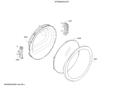 Door Diagram and Parts List for WTG86402UC 07 Bosch Dryer