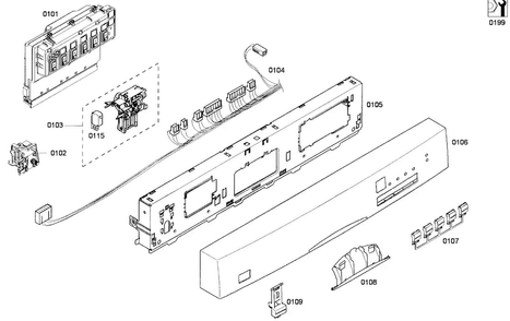 Control Panel Diagram and Parts List for SHE43P02UC 59 Bosch Dishwasher