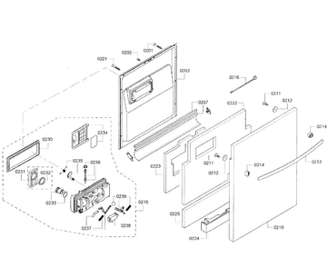 Door Assy Diagram and Parts List for SHX55R56UC 64 Bosch Dishwasher