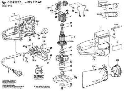 Section 1 Diagram and Parts List for PEX115AE 0603282745 Bosch Orbital or Palm Sander
