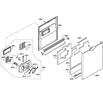 Door Assy Diagram and Parts List for SHE55P05UC 59 Bosch Dishwasher