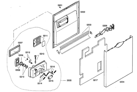 Door Assy Diagram and Parts List for SHE44C06UC 22 Bosch Dishwasher