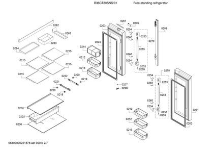 Refrigerator Doors And Shelves Diagram and Parts List for B36CT80SNS 01 Bosch Refrigerator