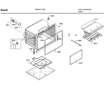 Cavity Diagram and Parts List for HBL5551UC 03 Bosch Wall Oven