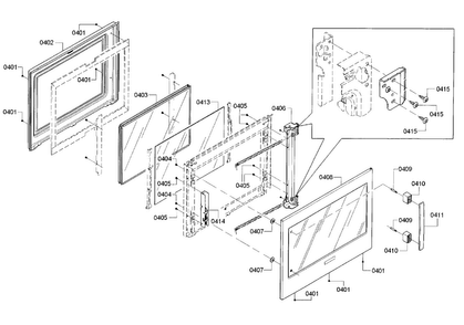 Door Diagram and Parts List for HBLP451RUC 01 Bosch Wall Oven