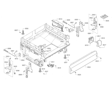 Base Diagram and Parts List for SHE3ARF5UC 08 Bosch Dishwasher