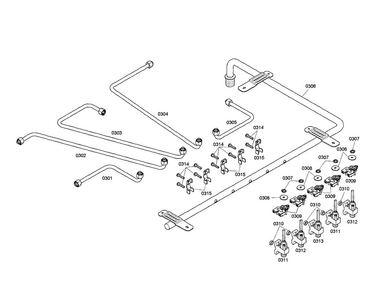 Valves/manifold Diagram and Parts List for SGS305FS 01 Thermador Cooktop