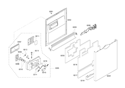 Door Assy Diagram and Parts List for SHE45M05UC 53 Bosch Dishwasher