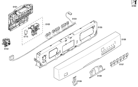Control Panel Diagram and Parts List for SHE43F12UC 60 Bosch Dishwasher