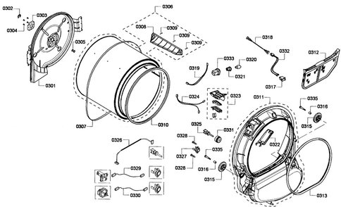 Drum Assy Diagram and Parts List for WTVC5530UC 09 Bosch Dryer