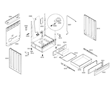 Drawer/side Panels Diagram and Parts List for HGS7132UC 01 Bosch Range