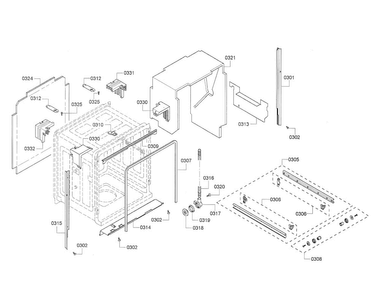 Tub Diagram and Parts List for SHX33R55UC 64 Bosch Dishwasher