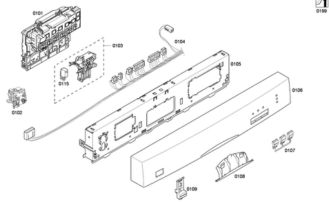 Front Panel Diagram and Parts List for SHE33P06UC 59 Bosch Dishwasher