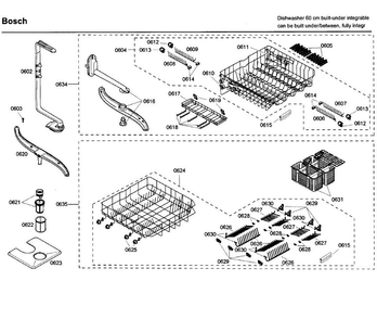 Rack Diagram and Parts List for SHV68M03UC 46 Bosch Dishwasher