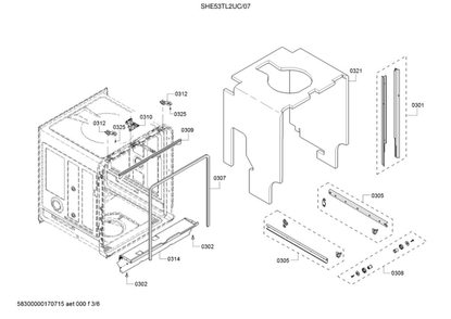 Tub/Trim Diagram and Parts List for SHE53TL2UC 07 Bosch Dishwasher