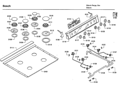 Top Assembly Diagram and Parts List for HDI7132U 05 Bosch Range